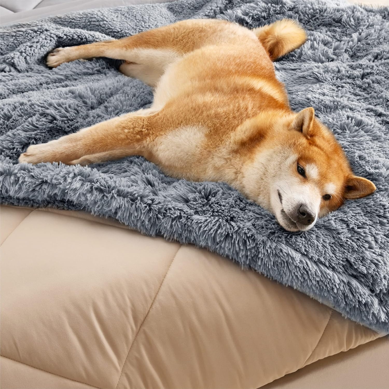 image:imageBedsure Waterproof Dog Blankets for Medium Dogs Fluffy Faux Fur 40x50 Plush Fuzzy Reversible Pet Blankets for Couch and Dog BedSoft Calming Throw Cat Blanket Washable Dog Gift GreyGrey