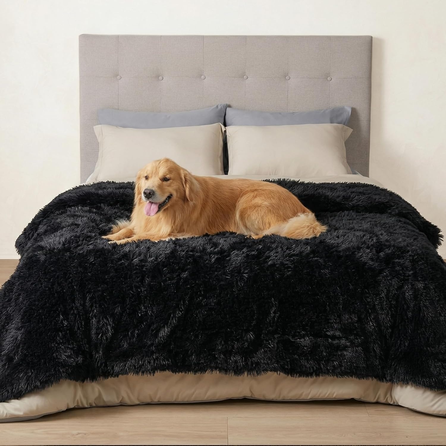 image:imageBedsure Waterproof Dog Blankets for Medium Dogs Fluffy Faux Fur 40x50 Plush Fuzzy Reversible Pet Blankets for Couch and Dog BedSoft Calming Throw Cat Blanket Washable Dog Gift GreyBlack