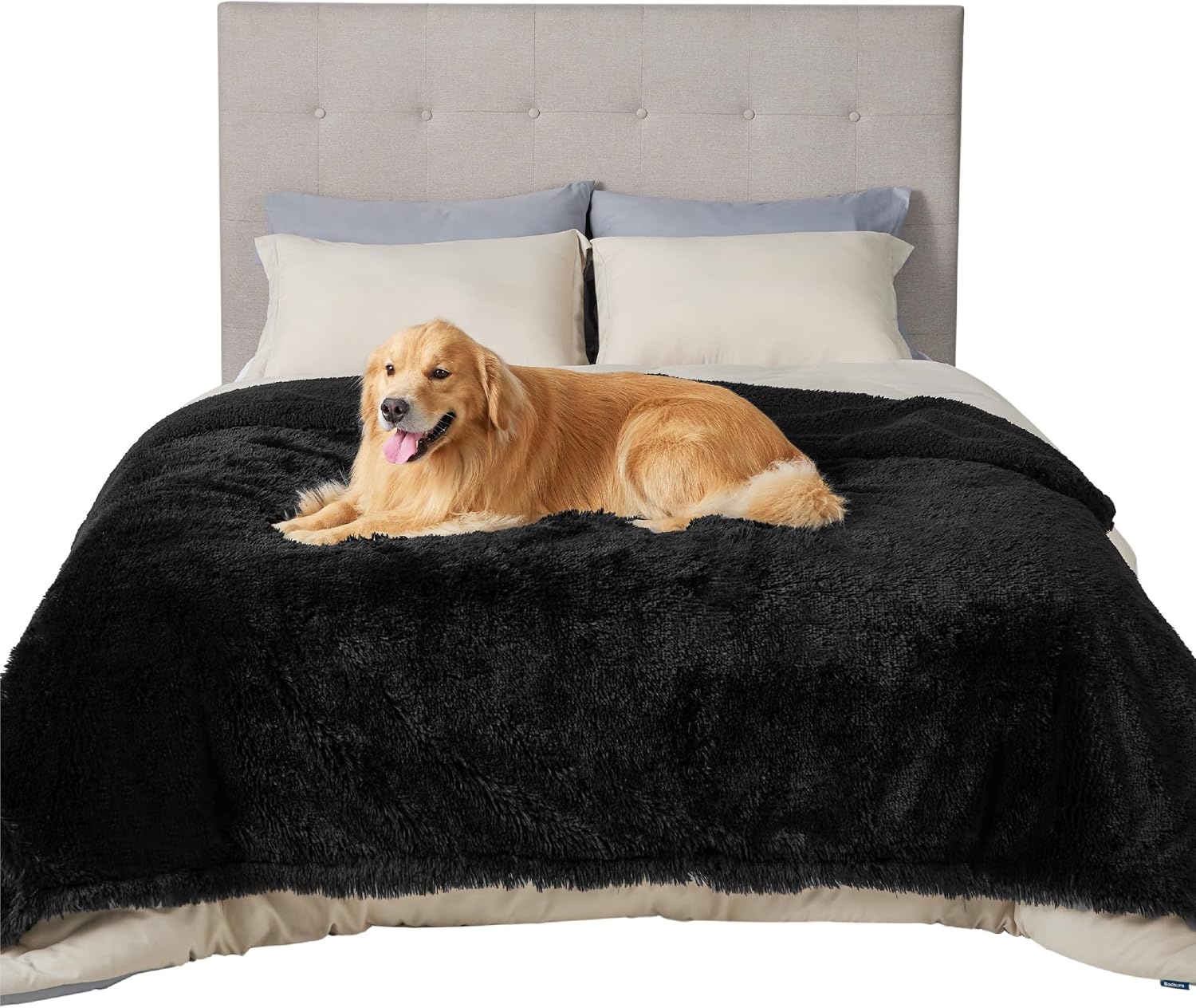image:imageBedsure Waterproof Dog Blankets for Medium Dogs Fluffy Faux Fur 40x50 Plush Fuzzy Reversible Pet Blankets for Couch and Dog BedSoft Calming Throw Cat Blanket Washable Dog Gift GreyBlack