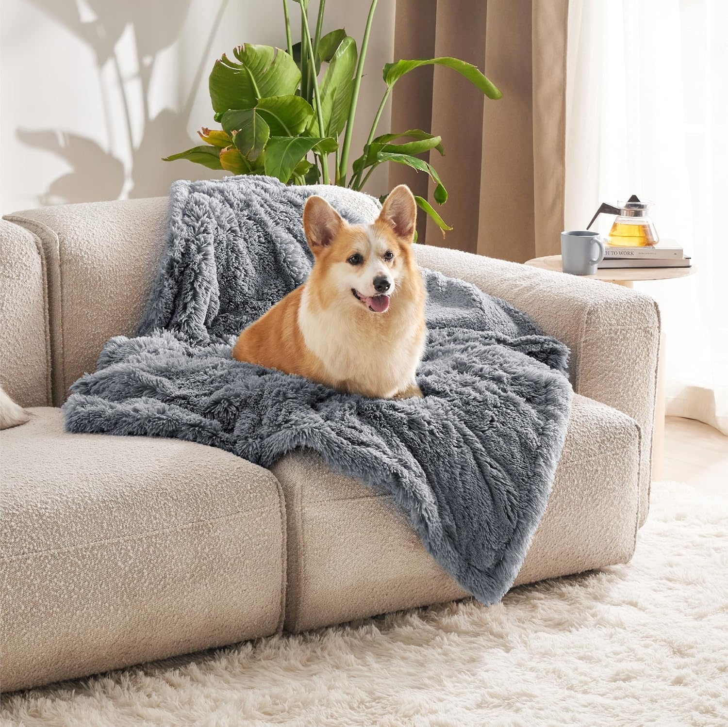 image:imageBedsure Waterproof Dog Blankets for Medium Dogs Fluffy Faux Fur 40x50 Plush Fuzzy Reversible Pet Blankets for Couch and Dog BedSoft Calming Throw Cat Blanket Washable Dog Gift GreyGrey