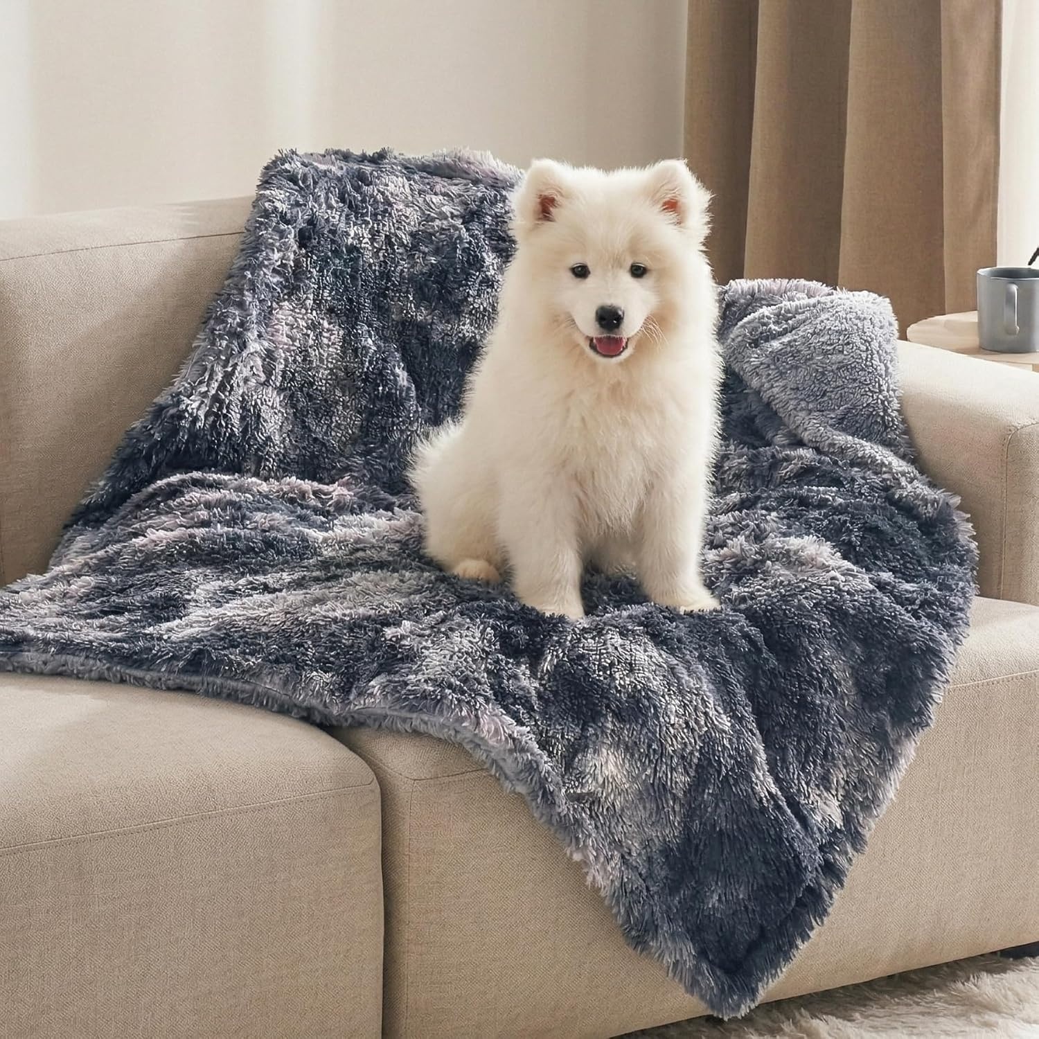 image:imageBedsure Waterproof Dog Blankets for Medium Dogs Fluffy Faux Fur 40x50 Plush Fuzzy Reversible Pet Blankets for Couch and Dog BedSoft Calming Throw Cat Blanket Washable Dog Gift GreyTiedye Grey