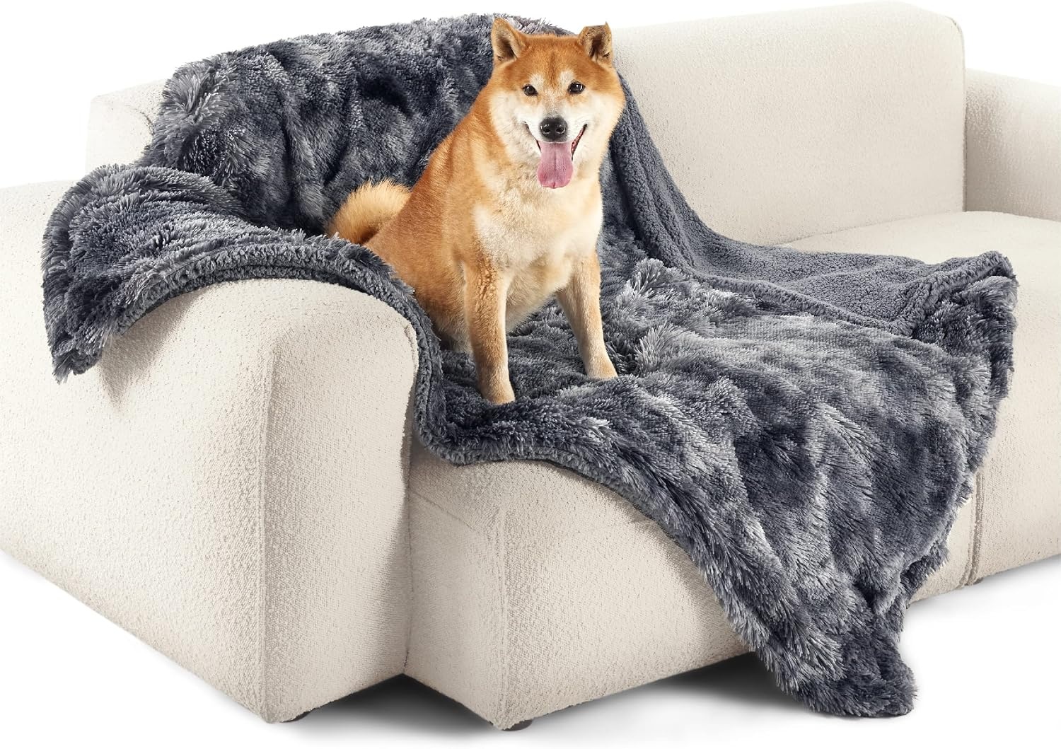 image:imageBedsure Waterproof Dog Blankets for Medium Dogs Fluffy Faux Fur 40x50 Plush Fuzzy Reversible Pet Blankets for Couch and Dog BedSoft Calming Throw Cat Blanket Washable Dog Gift GreyTiedye Grey