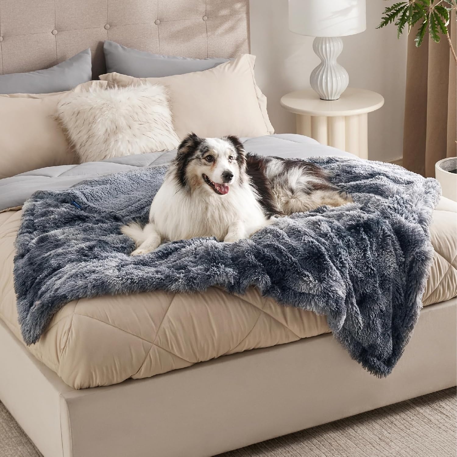 image:imageBedsure Waterproof Dog Blankets for Medium Dogs Fluffy Faux Fur 40x50 Plush Fuzzy Reversible Pet Blankets for Couch and Dog BedSoft Calming Throw Cat Blanket Washable Dog Gift GreyTiedye Grey