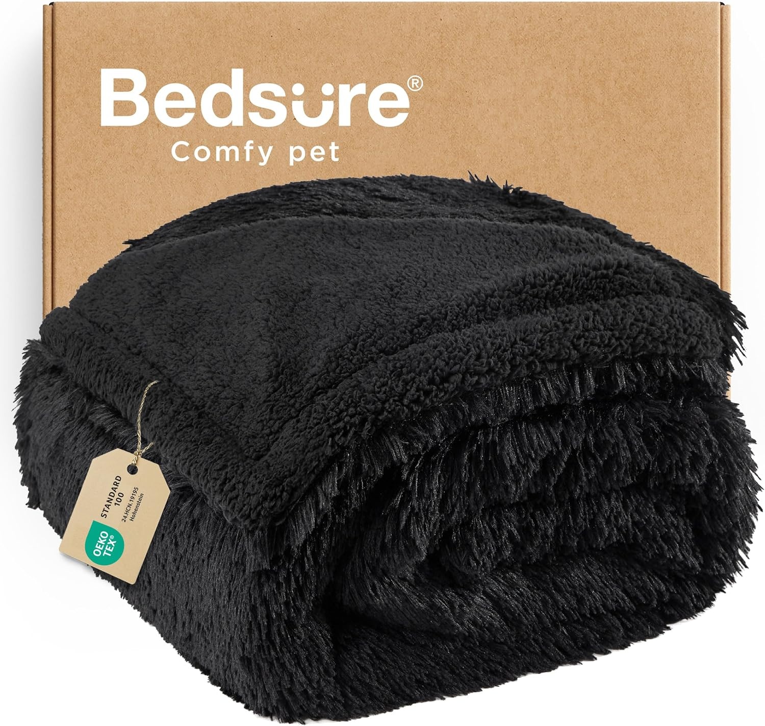 image:imageBedsure Waterproof Dog Blankets for Medium Dogs Fluffy Faux Fur 40x50 Plush Fuzzy Reversible Pet Blankets for Couch and Dog BedSoft Calming Throw Cat Blanket Washable Dog Gift GreyBlack