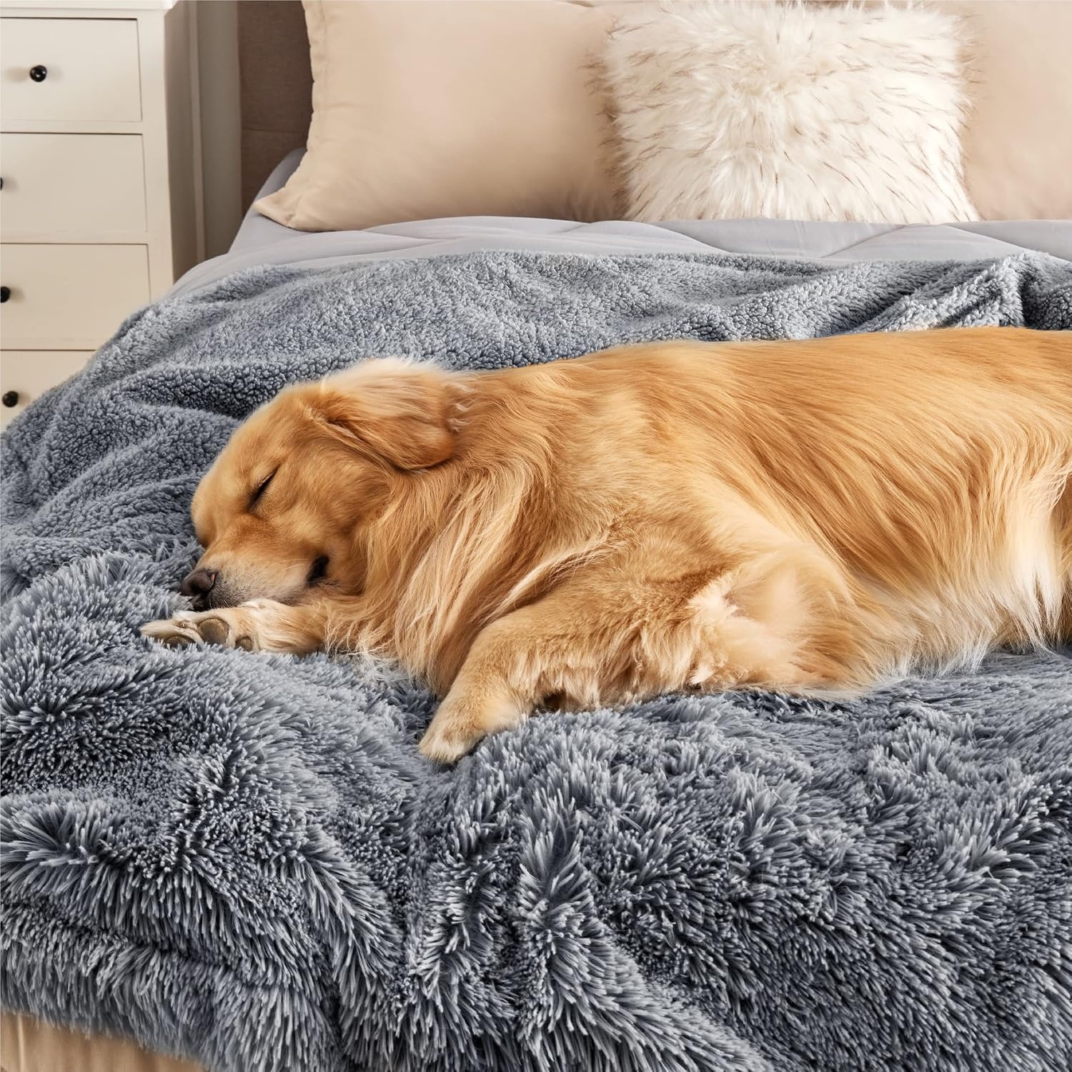image:imageBedsure Waterproof Dog Blankets for Medium Dogs Fluffy Faux Fur 40x50 Plush Fuzzy Reversible Pet Blankets for Couch and Dog BedSoft Calming Throw Cat Blanket Washable Dog Gift GreyGrey