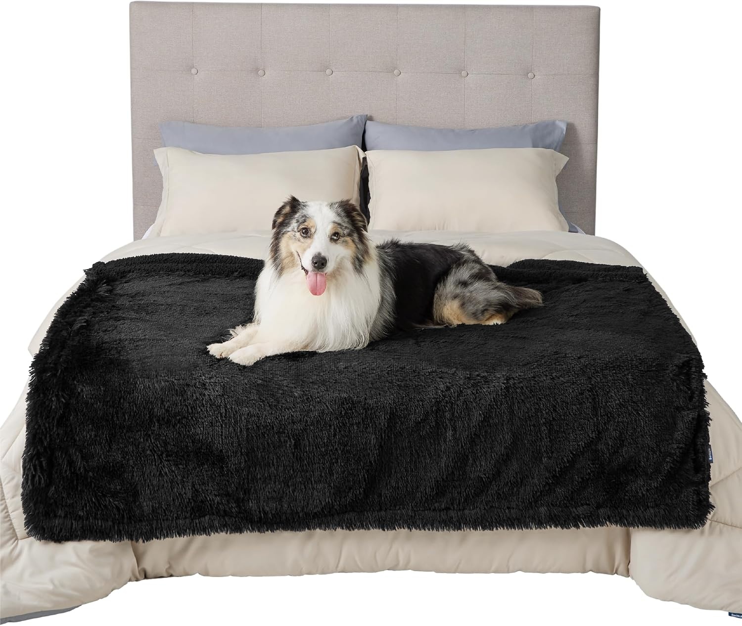image:imageBedsure Waterproof Dog Blankets for Medium Dogs Fluffy Faux Fur 40x50 Plush Fuzzy Reversible Pet Blankets for Couch and Dog BedSoft Calming Throw Cat Blanket Washable Dog Gift GreyBlack