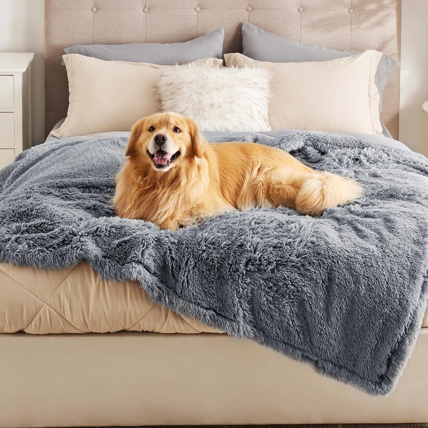 image:imageBedsure Waterproof Dog Blankets for Medium Dogs Fluffy Faux Fur 40x50 Plush Fuzzy Reversible Pet Blankets for Couch and Dog BedSoft Calming Throw Cat Blanket Washable Dog Gift GreyGrey
