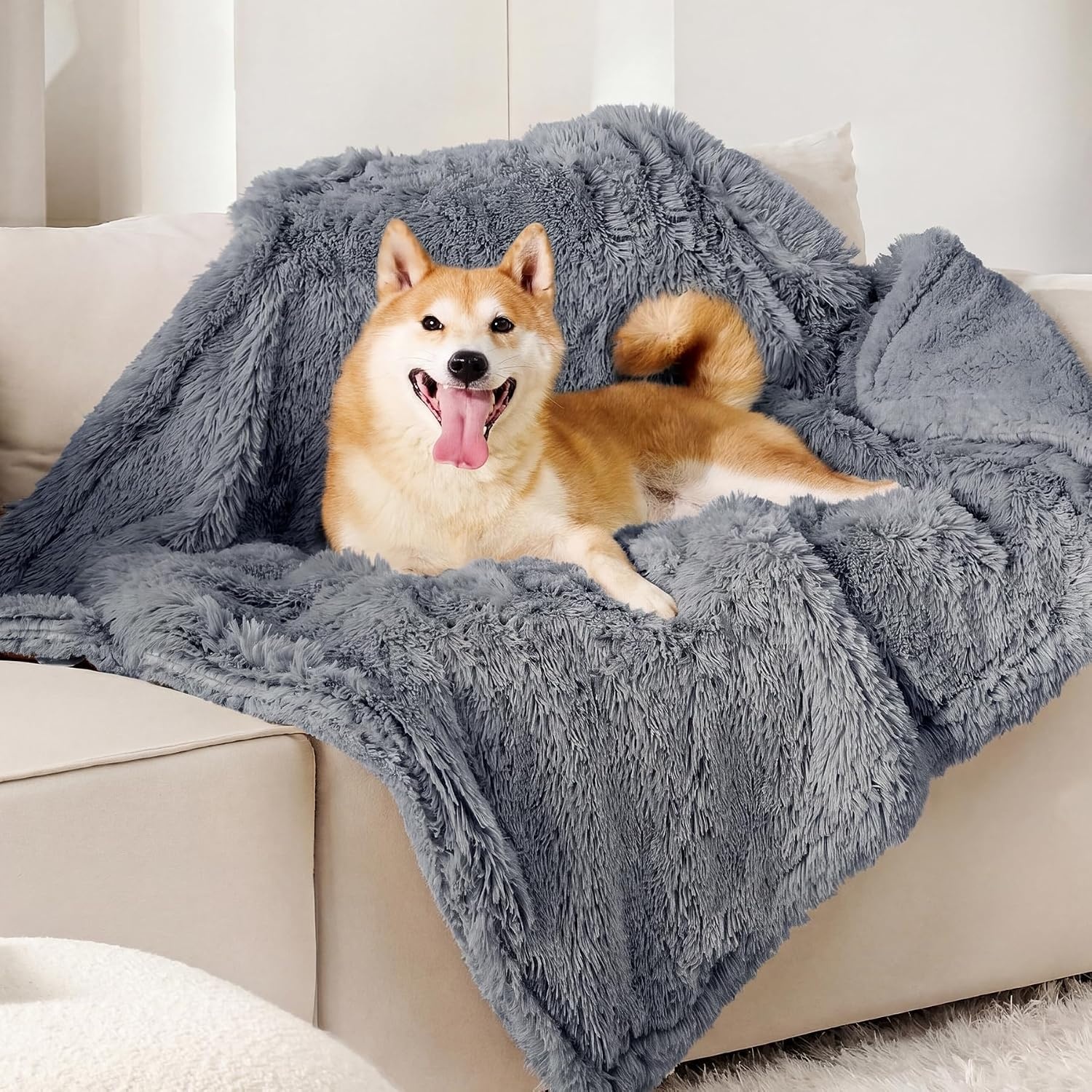 image:imageBedsure Waterproof Dog Blankets for Medium Dogs Fluffy Faux Fur 40x50 Plush Fuzzy Reversible Pet Blankets for Couch and Dog BedSoft Calming Throw Cat Blanket Washable Dog Gift GreyGrey