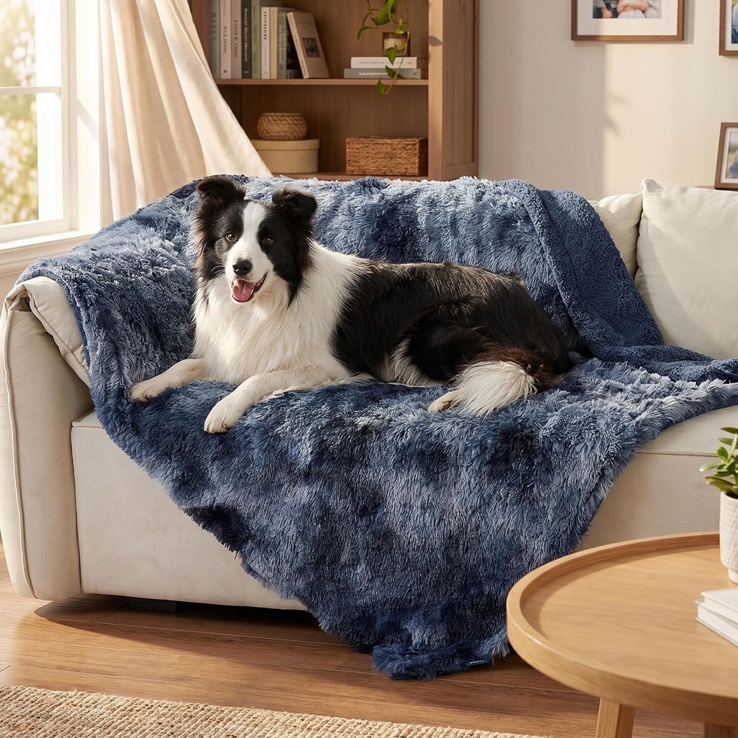 image:imageBedsure Waterproof Dog Blankets for Medium Dogs Fluffy Faux Fur 40x50 Plush Fuzzy Reversible Pet Blankets for Couch and Dog BedSoft Calming Throw Cat Blanket Washable Dog Gift GreyTiedye Navy
