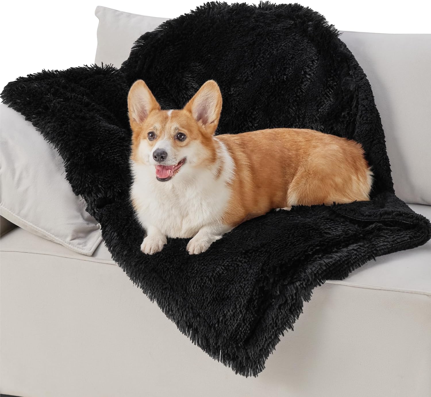 image:imageBedsure Waterproof Dog Blankets for Medium Dogs Fluffy Faux Fur 40x50 Plush Fuzzy Reversible Pet Blankets for Couch and Dog BedSoft Calming Throw Cat Blanket Washable Dog Gift GreyBlack