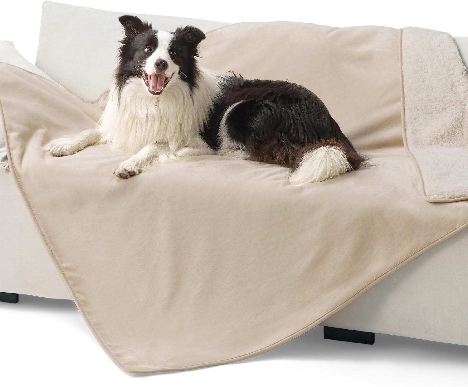 image:imageBedsure Waterproof Dog Blankets for Small Dogs 25X35 Anchor Gray Soft Print Sherpa Fleece Puppy Cat Blanket Washable Cozy Plush Reversible Throw Furniture Protector for Pet Kitten DoggyCream
