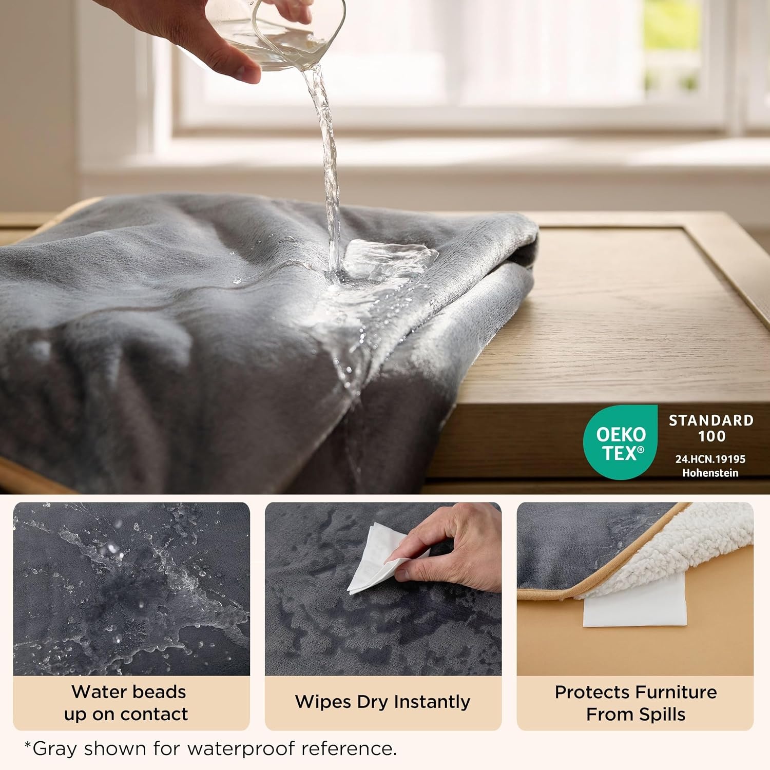image:imageBedsure Waterproof Dog Blankets for Small Dogs 25X35 Anchor Gray Soft Print Sherpa Fleece Puppy Cat Blanket Washable Cozy Plush Reversible Throw Furniture Protector for Pet Kitten DoggyLight Green
