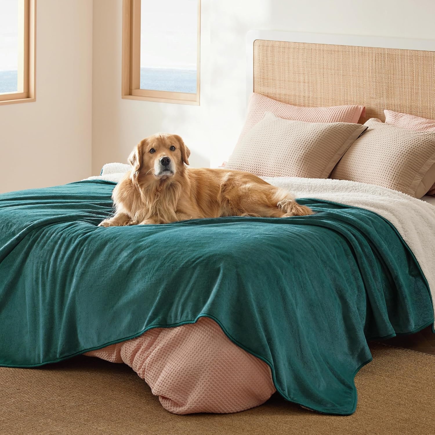 image:imageBedsure Waterproof Dog Blankets for Small Dogs 25X35 Anchor Gray Soft Print Sherpa Fleece Puppy Cat Blanket Washable Cozy Plush Reversible Throw Furniture Protector for Pet Kitten DoggyGreen