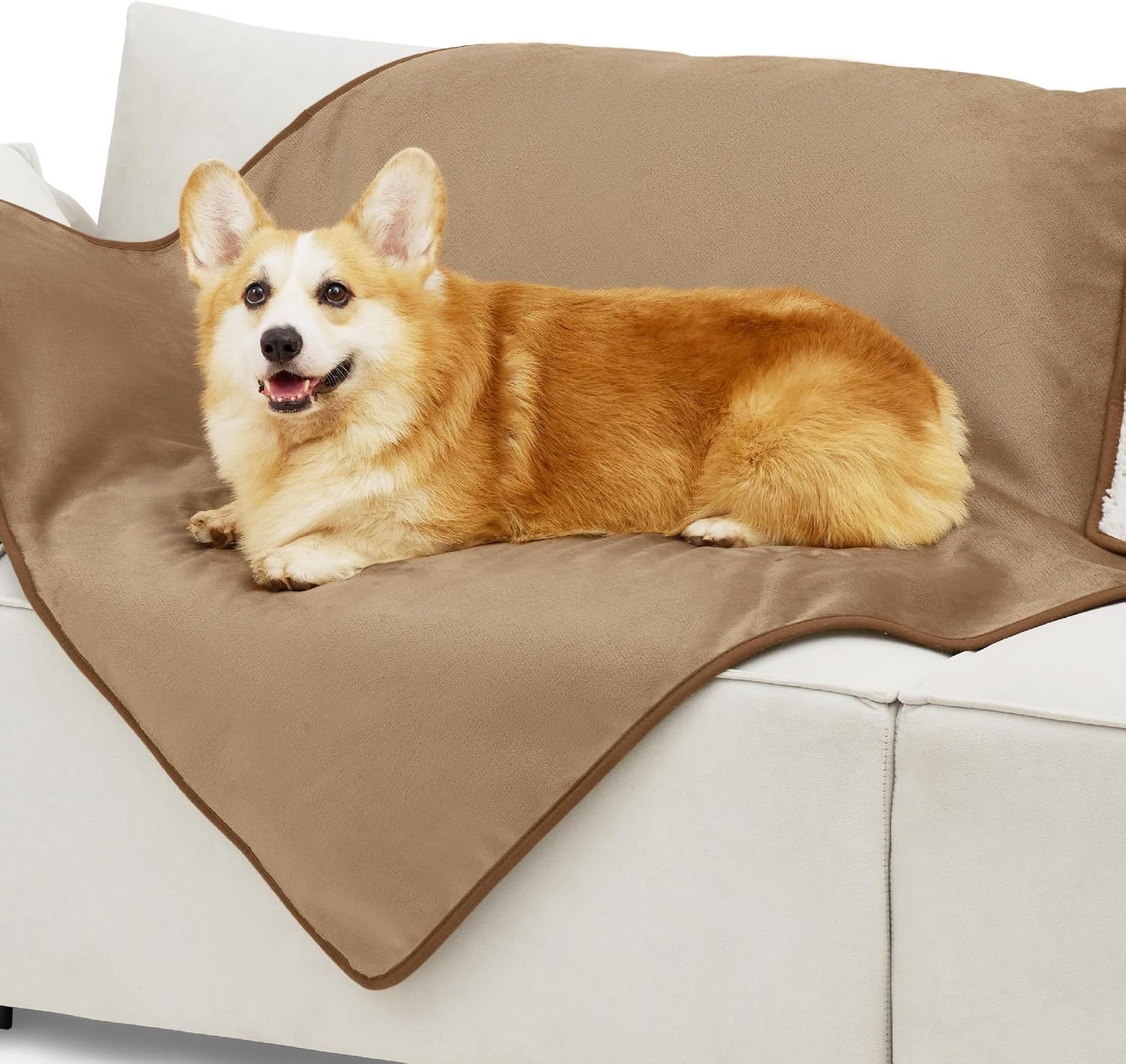 image:imageBedsure Waterproof Dog Blankets for Small Dogs 25X35 Anchor Gray Soft Print Sherpa Fleece Puppy Cat Blanket Washable Cozy Plush Reversible Throw Furniture Protector for Pet Kitten DoggyCamel