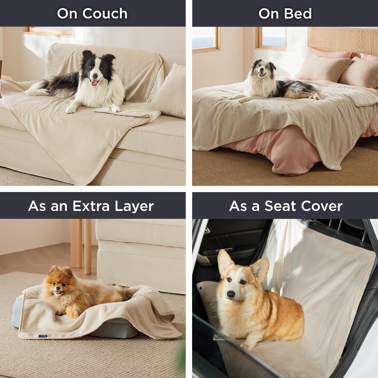 image:imageBedsure Waterproof Dog Blankets for Small Dogs 25X35 Anchor Gray Soft Print Sherpa Fleece Puppy Cat Blanket Washable Cozy Plush Reversible Throw Furniture Protector for Pet Kitten DoggyCream