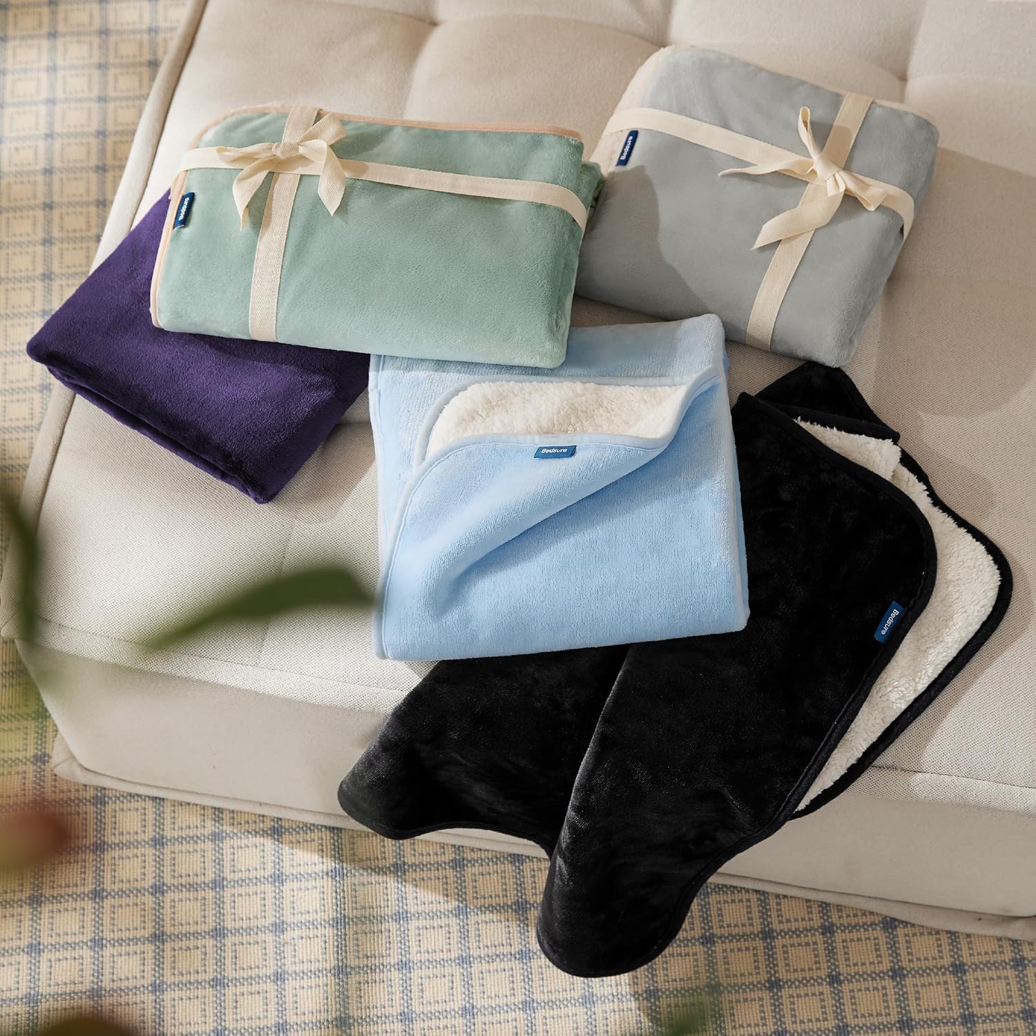 image:imageBedsure Waterproof Dog Blankets for Small Dogs 25X35 Anchor Gray Soft Print Sherpa Fleece Puppy Cat Blanket Washable Cozy Plush Reversible Throw Furniture Protector for Pet Kitten DoggyLight Grey