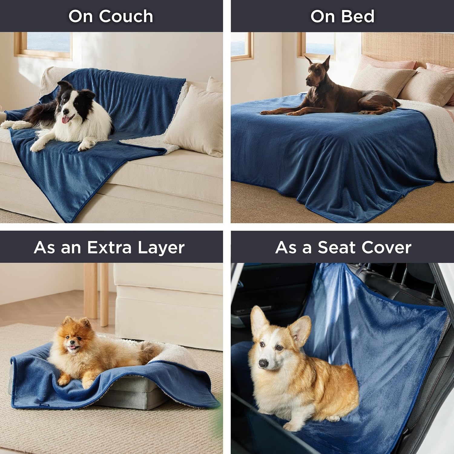 image:imageBedsure Waterproof Dog Blankets for Small Dogs 25X35 Anchor Gray Soft Print Sherpa Fleece Puppy Cat Blanket Washable Cozy Plush Reversible Throw Furniture Protector for Pet Kitten DoggyBlue