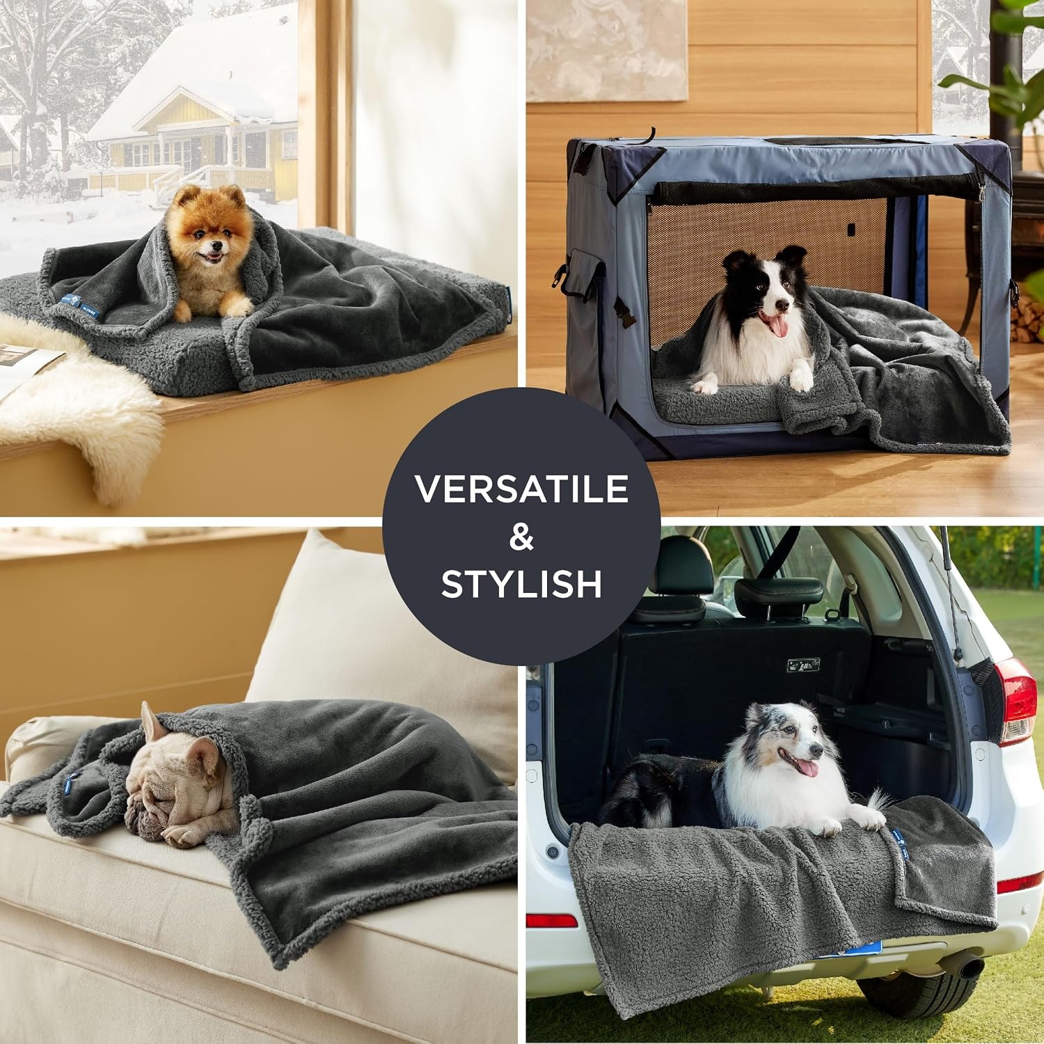 image:imageBedsure Waterproof Dog Blankets for Small Dogs 25X35 Anchor Gray Soft Print Sherpa Fleece Puppy Cat Blanket Washable Cozy Plush Reversible Throw Furniture Protector for Pet Kitten DoggyAnthracite Greyself Warming