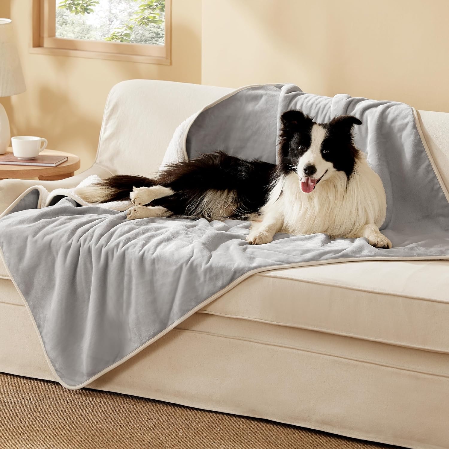 image:imageBedsure Waterproof Dog Blankets for Small Dogs 25X35 Anchor Gray Soft Print Sherpa Fleece Puppy Cat Blanket Washable Cozy Plush Reversible Throw Furniture Protector for Pet Kitten DoggyLight Grey