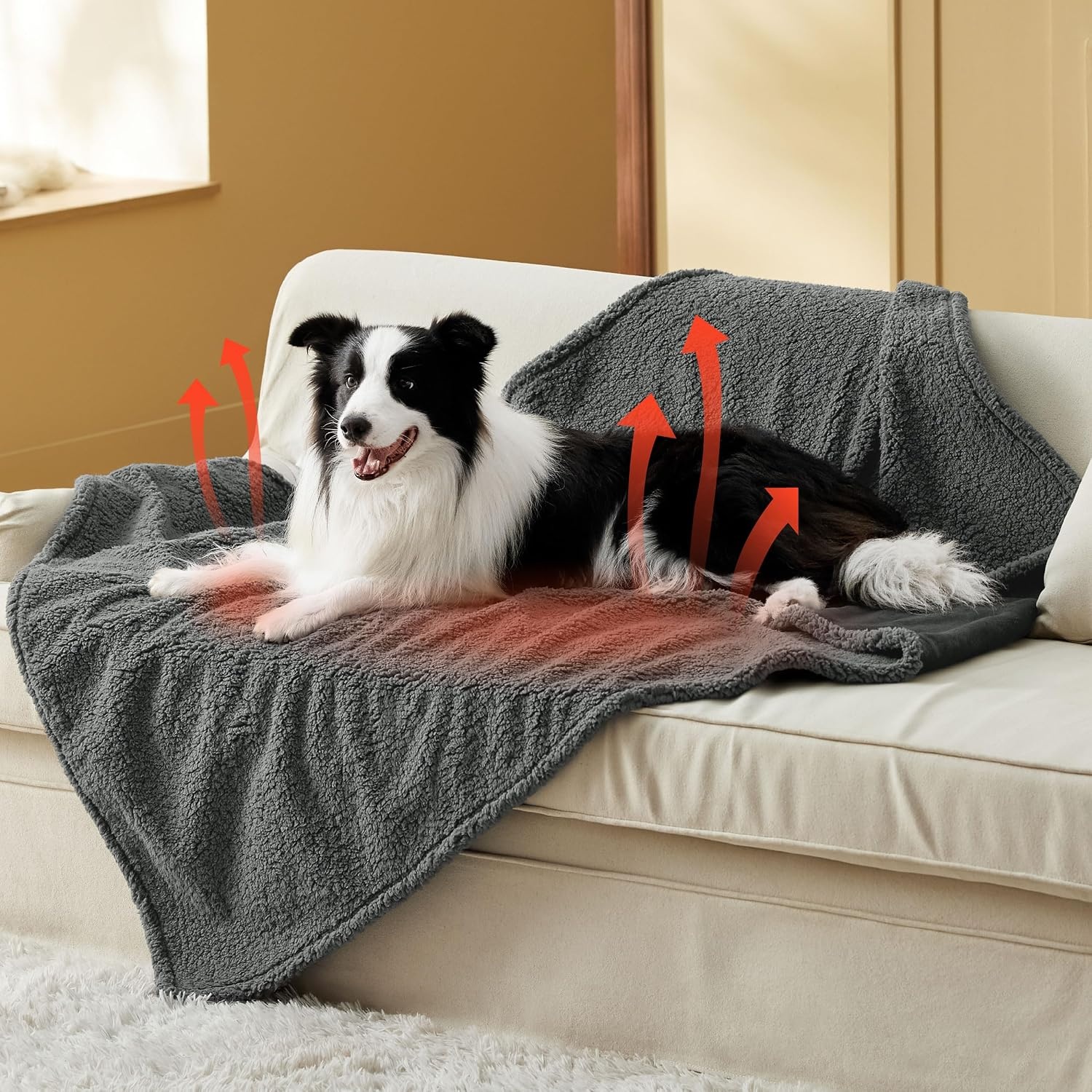 image:imageBedsure Waterproof Dog Blankets for Small Dogs 25X35 Anchor Gray Soft Print Sherpa Fleece Puppy Cat Blanket Washable Cozy Plush Reversible Throw Furniture Protector for Pet Kitten DoggyAnthracite Greyself Warming