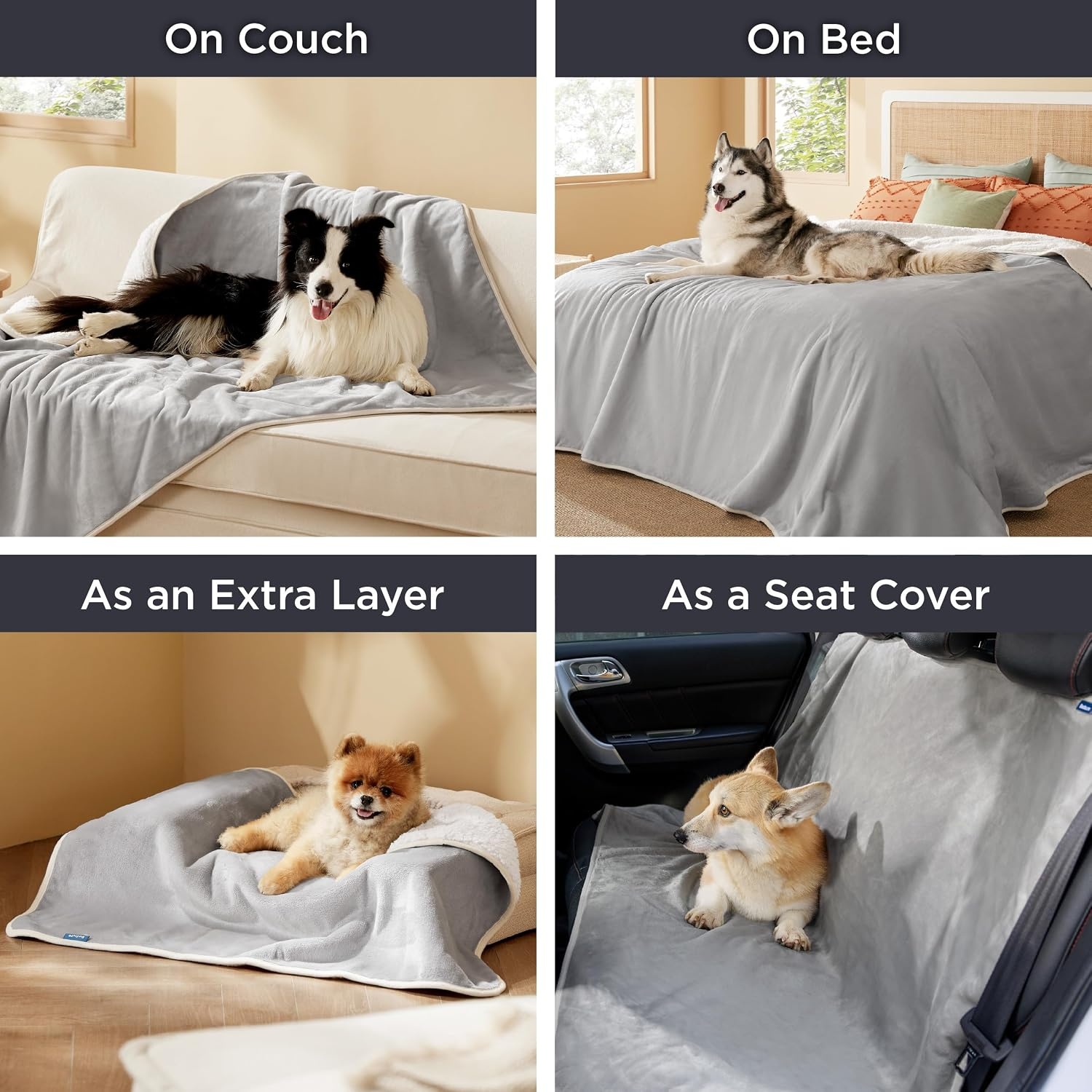 image:imageBedsure Waterproof Dog Blankets for Small Dogs 25X35 Anchor Gray Soft Print Sherpa Fleece Puppy Cat Blanket Washable Cozy Plush Reversible Throw Furniture Protector for Pet Kitten DoggyLight Grey