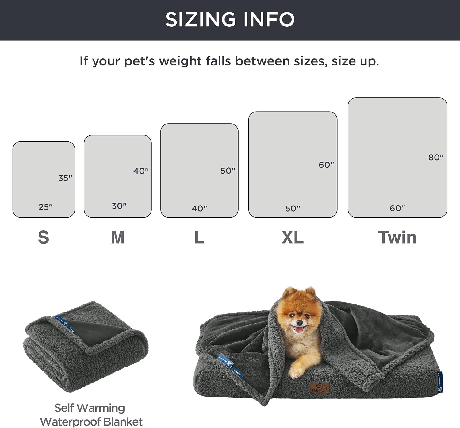 image:imageBedsure Waterproof Dog Blankets for Small Dogs 25X35 Anchor Gray Soft Print Sherpa Fleece Puppy Cat Blanket Washable Cozy Plush Reversible Throw Furniture Protector for Pet Kitten DoggyAnthracite Greyself Warming