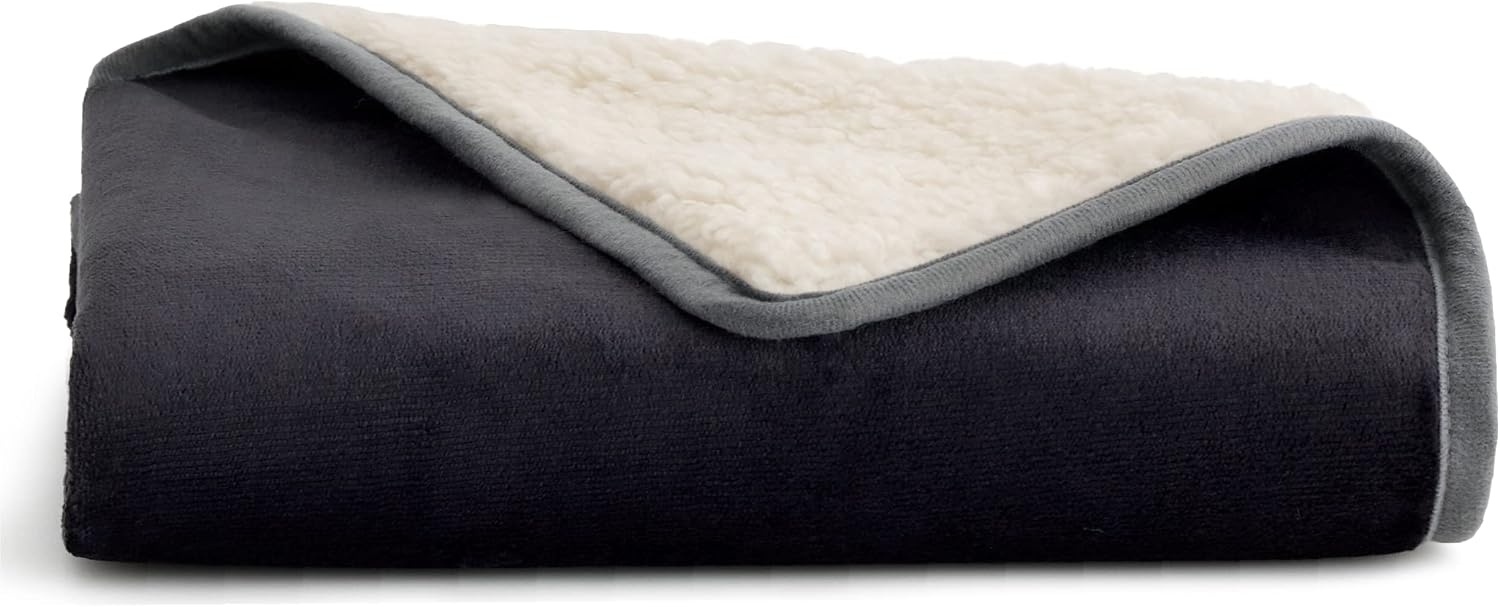 image:imageBedsure Waterproof Dog Blankets for Small Dogs 25X35 Anchor Gray Soft Print Sherpa Fleece Puppy Cat Blanket Washable Cozy Plush Reversible Throw Furniture Protector for Pet Kitten DoggyBlack