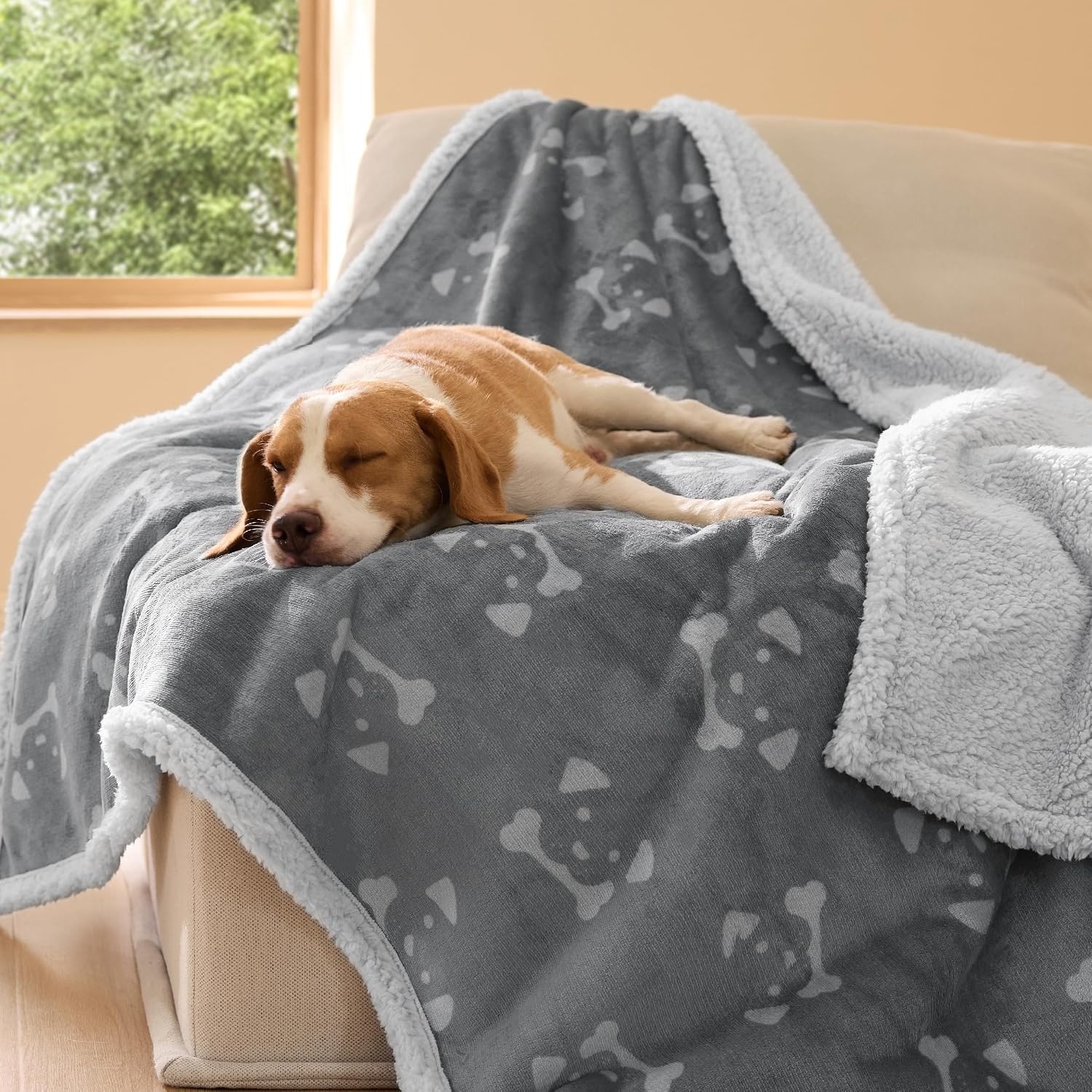 image:imageBedsure Waterproof Dog Blankets for Small Dogs 25X35 Anchor Gray Soft Print Sherpa Fleece Puppy Cat Blanket Washable Cozy Plush Reversible Throw Furniture Protector for Pet Kitten DoggyAnchor Graydog