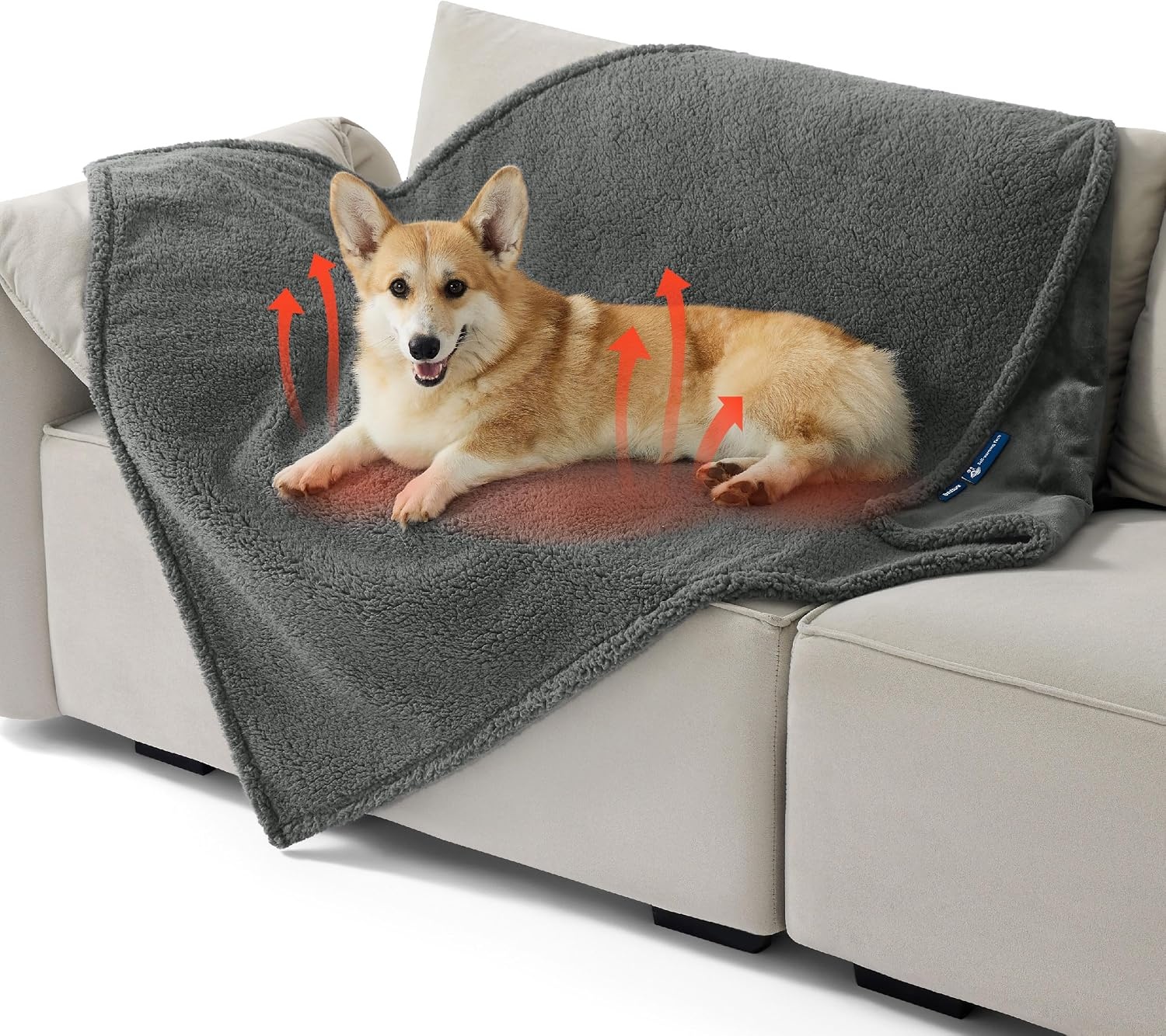image:imageBedsure Waterproof Dog Blankets for Small Dogs 25X35 Anchor Gray Soft Print Sherpa Fleece Puppy Cat Blanket Washable Cozy Plush Reversible Throw Furniture Protector for Pet Kitten DoggyAnthracite Greyself Warming