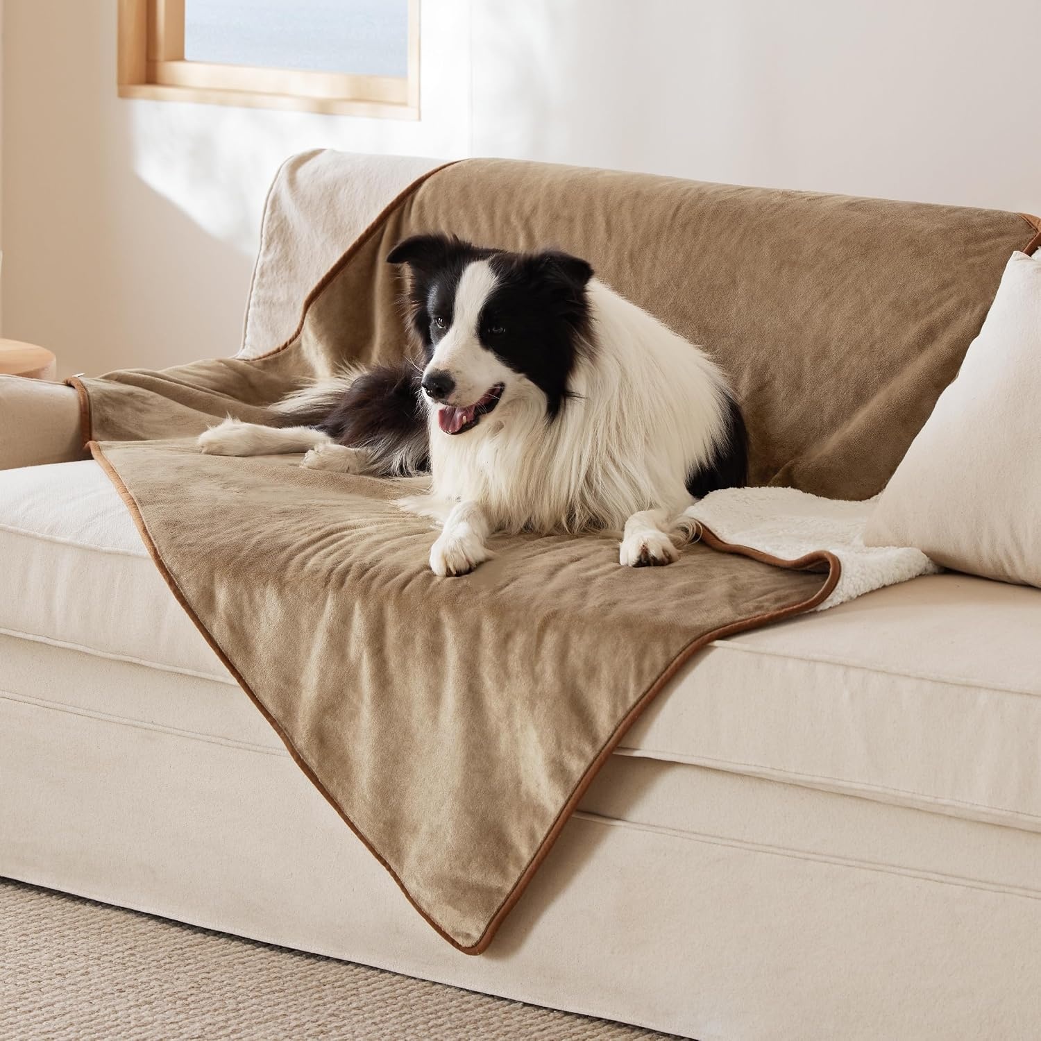 image:imageBedsure Waterproof Dog Blankets for Small Dogs 25X35 Anchor Gray Soft Print Sherpa Fleece Puppy Cat Blanket Washable Cozy Plush Reversible Throw Furniture Protector for Pet Kitten DoggyCamel