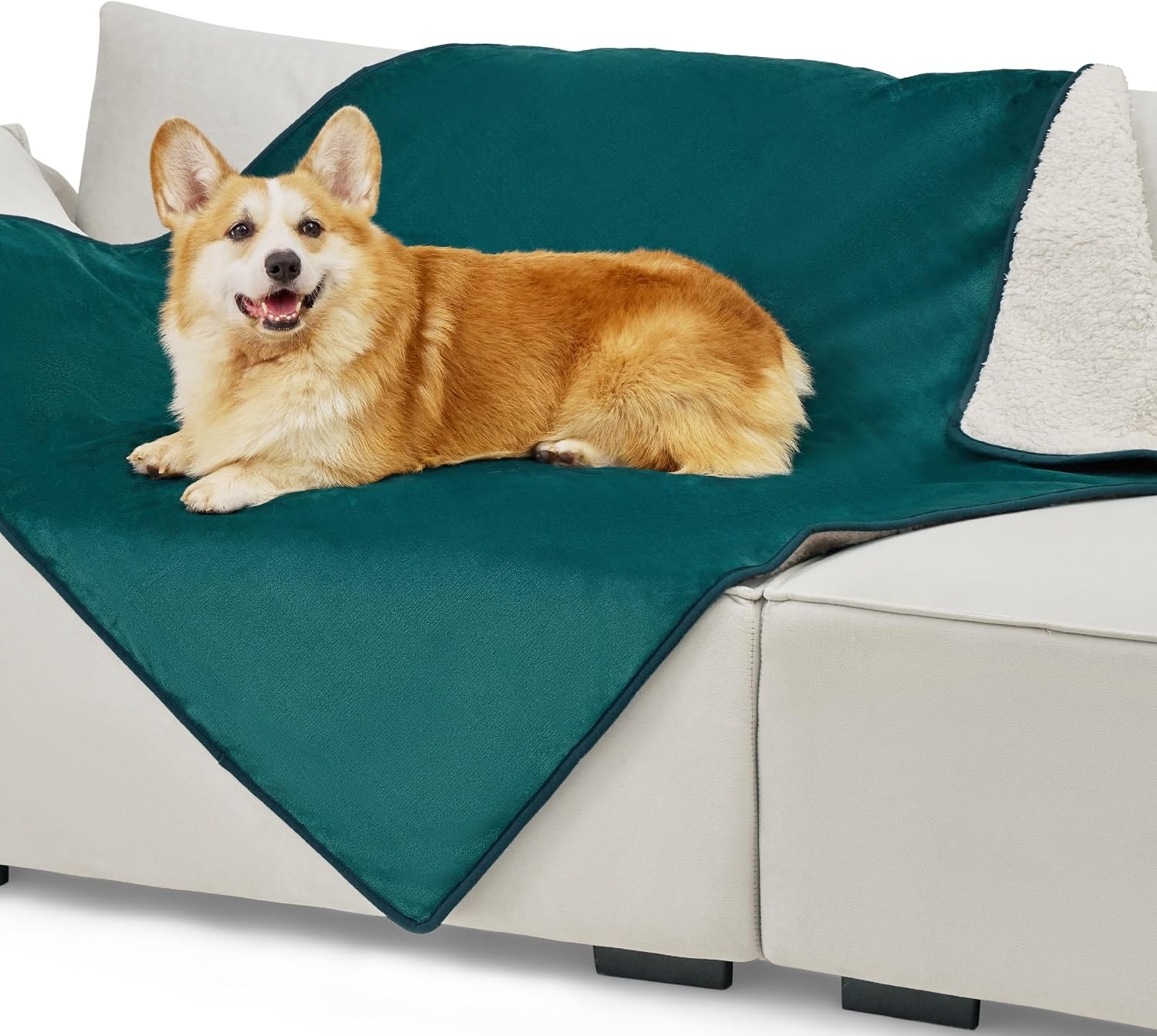 image:imageBedsure Waterproof Dog Blankets for Small Dogs 25X35 Anchor Gray Soft Print Sherpa Fleece Puppy Cat Blanket Washable Cozy Plush Reversible Throw Furniture Protector for Pet Kitten DoggyGreen