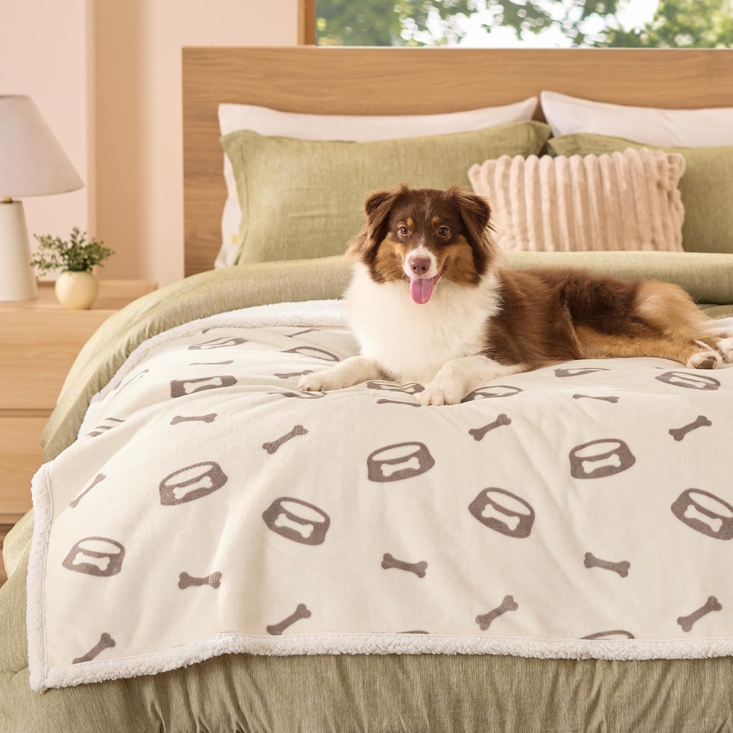 image:imageBedsure Waterproof Dog Blankets for Small Dogs 25X35 Anchor Gray Soft Print Sherpa Fleece Puppy Cat Blanket Washable Cozy Plush Reversible Throw Furniture Protector for Pet Kitten DoggyBeigebone