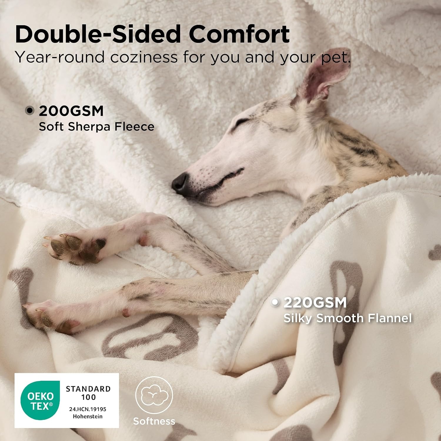 image:imageBedsure Waterproof Dog Blankets for Small Dogs 25X35 Anchor Gray Soft Print Sherpa Fleece Puppy Cat Blanket Washable Cozy Plush Reversible Throw Furniture Protector for Pet Kitten DoggyBeigebone