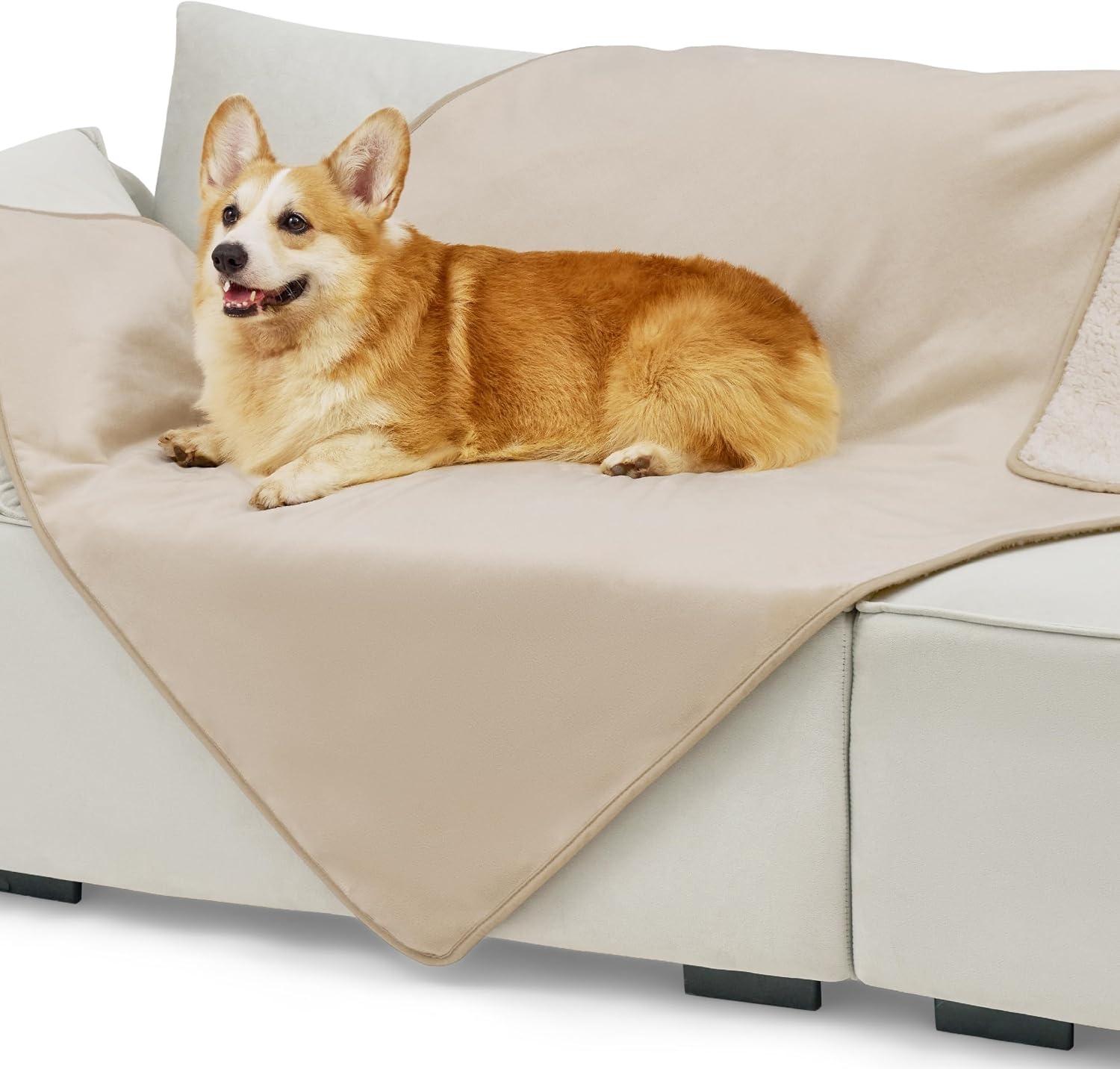 image:imageBedsure Waterproof Dog Blankets for Small Dogs 25X35 Anchor Gray Soft Print Sherpa Fleece Puppy Cat Blanket Washable Cozy Plush Reversible Throw Furniture Protector for Pet Kitten DoggyCream