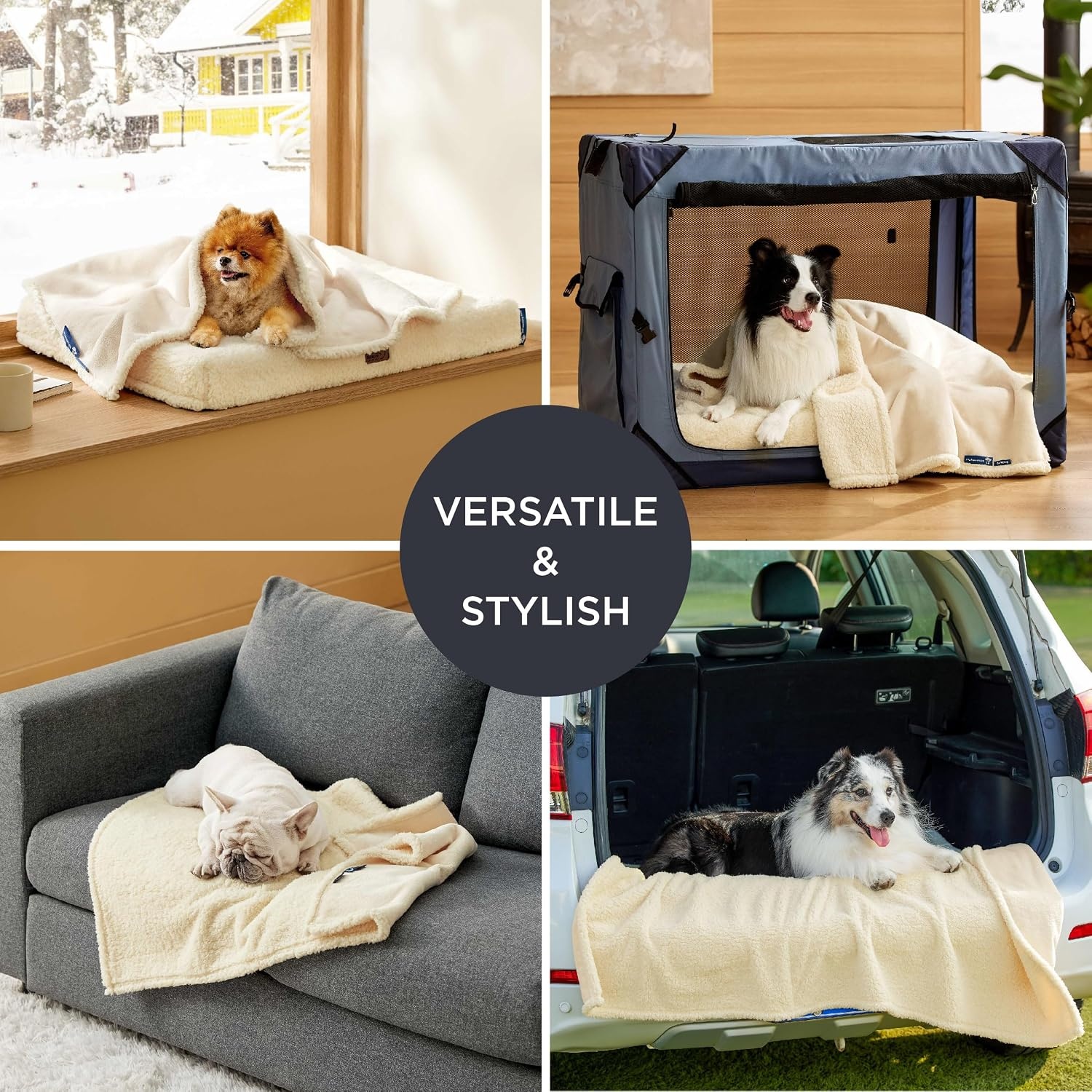 image:imageBedsure Waterproof Dog Blankets for Small Dogs 25X35 Anchor Gray Soft Print Sherpa Fleece Puppy Cat Blanket Washable Cozy Plush Reversible Throw Furniture Protector for Pet Kitten DoggyAntique Whiteself Warming