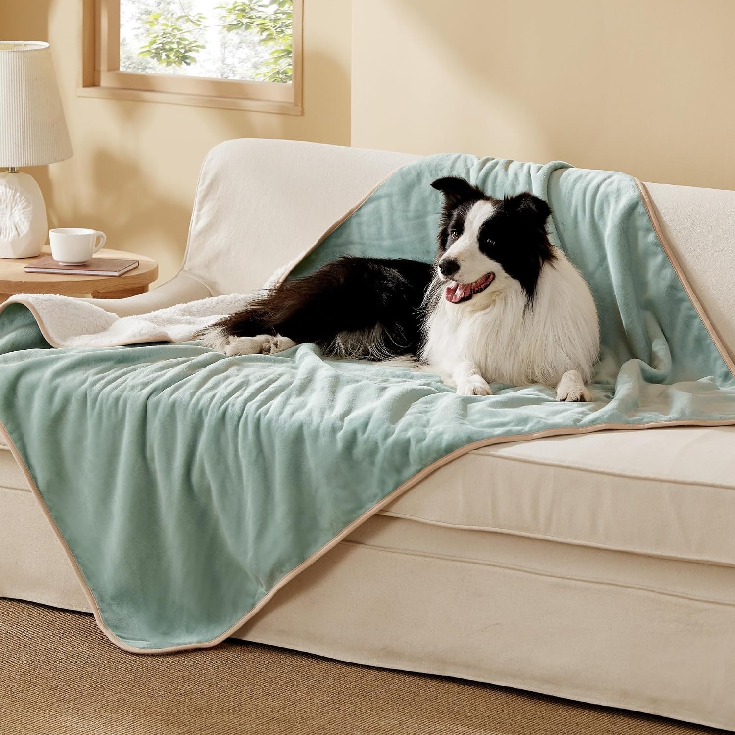 image:imageBedsure Waterproof Dog Blankets for Small Dogs 25X35 Anchor Gray Soft Print Sherpa Fleece Puppy Cat Blanket Washable Cozy Plush Reversible Throw Furniture Protector for Pet Kitten DoggyLight Green