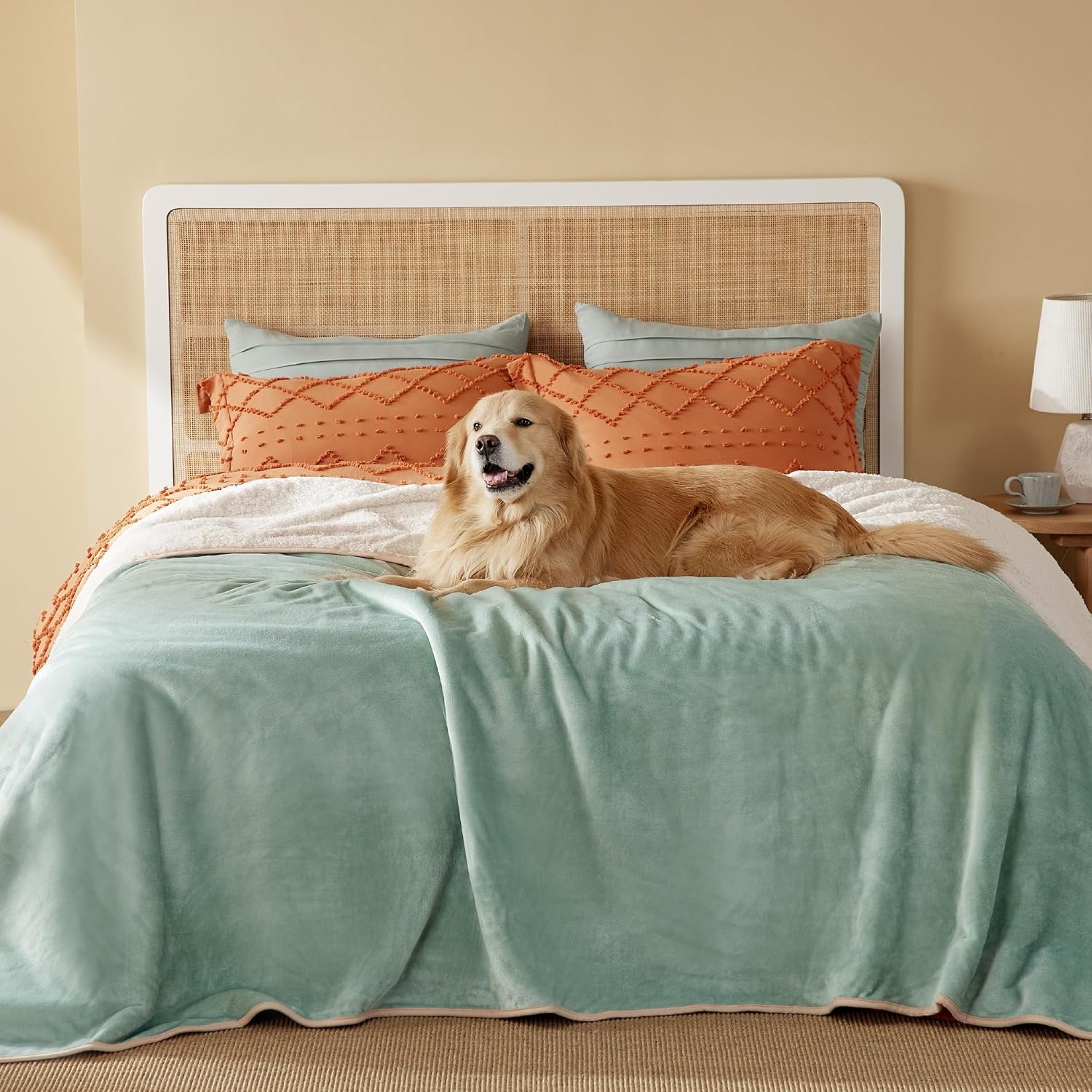 image:imageBedsure Waterproof Dog Blankets for Small Dogs 25X35 Anchor Gray Soft Print Sherpa Fleece Puppy Cat Blanket Washable Cozy Plush Reversible Throw Furniture Protector for Pet Kitten DoggyLight Green