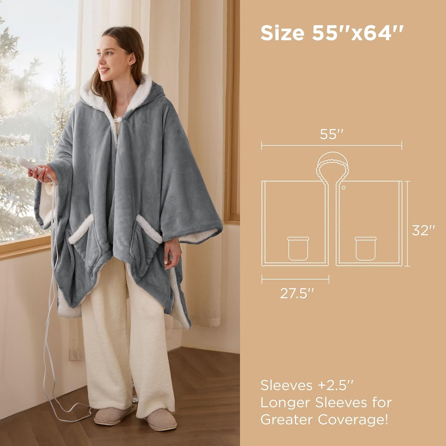 image:imageBedsure Wearable Heated Blanket with Foot Pocket amp Sleeves 50x7118 Pink Preheat Function Sherpa Electric Robe Throw Gifts for Women 6 Heat6 Timer Up to 10H Settings 8H Auto Shut Off ETLFCC01 Grey