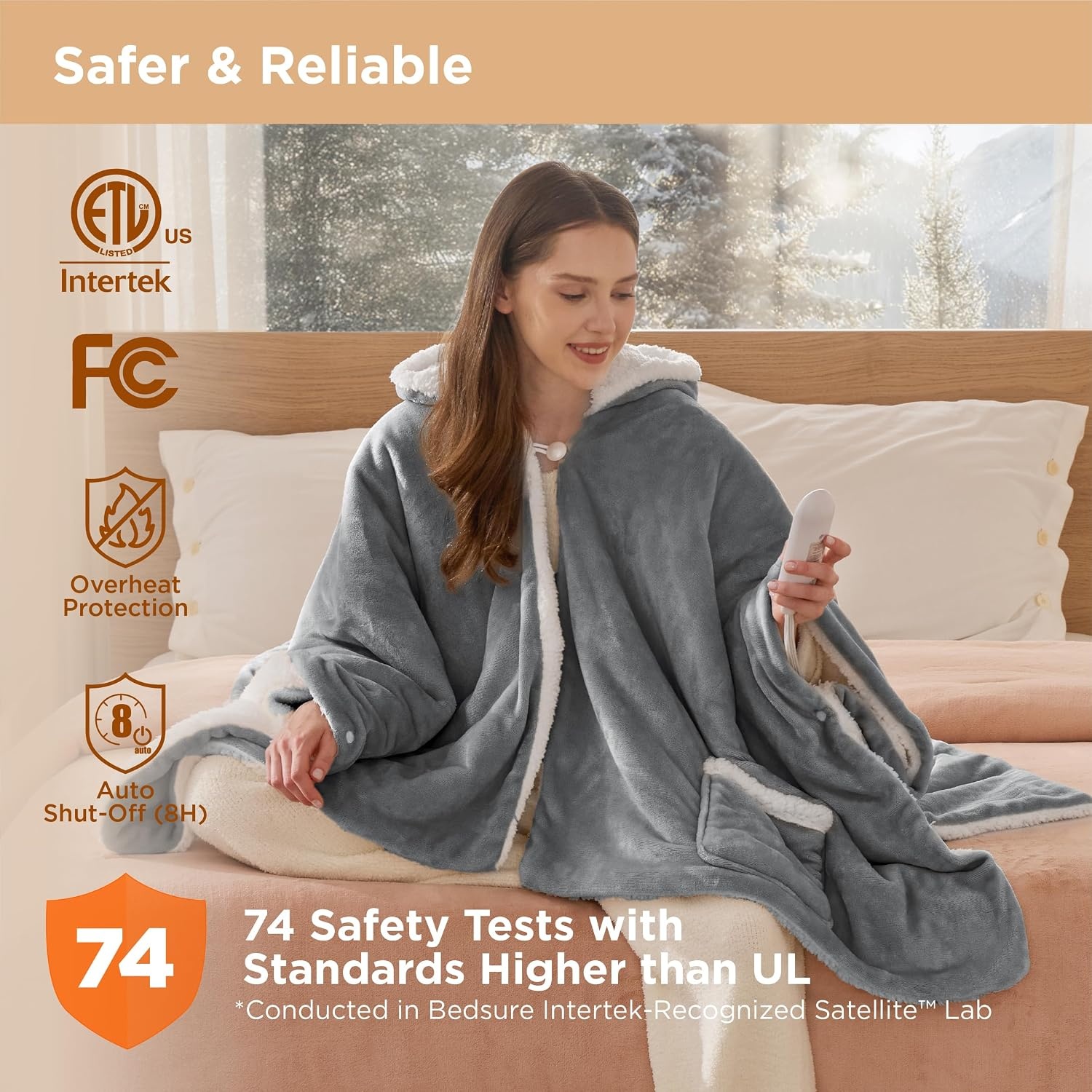 image:imageBedsure Wearable Heated Blanket with Foot Pocket amp Sleeves 50x7118 Pink Preheat Function Sherpa Electric Robe Throw Gifts for Women 6 Heat6 Timer Up to 10H Settings 8H Auto Shut Off ETLFCC01 Grey