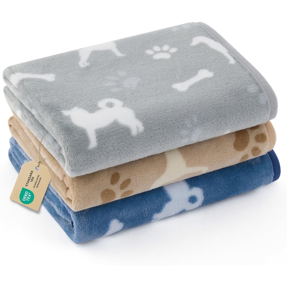 image:imageBedsure Dog Blanket for Small Dogs Puppy Flannel Fleece 3Pack 30x20  280GSM Coral FleeceMachine Washable Fuzzy Pet Blanket with Dog Prints for Crate Cage Dog BedPuppy EssentialsDoggy GiftsHappy Pups