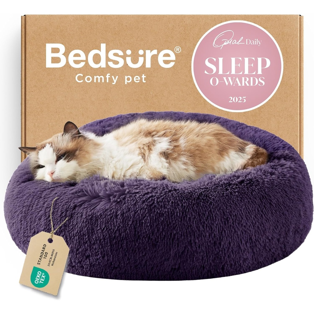 image:imageBedsure Human Dog Bed for Adult Plush Giant Calming Nest Bed Orthopedic  71 Human Size Dog Bed Washable with Storage Pocket Supportive Bolster Egg Foam NonSlip Bottom Fluffy Faux Fur BrownIndigo Purple