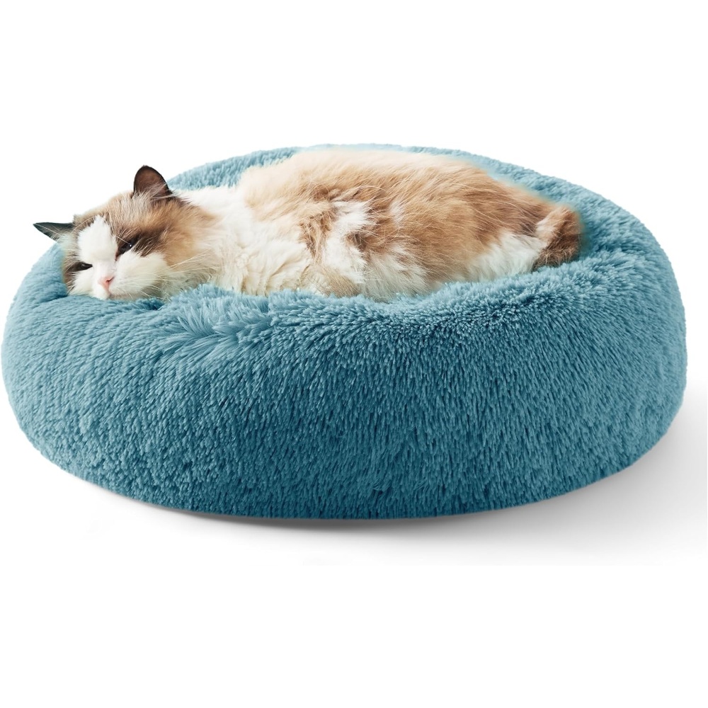 image:imageBedsure Human Dog Bed for Adult Plush Giant Calming Nest Bed Orthopedic 71 Human Size Dog Bed Washable with Storage Pocket Supportive Bolster Egg Foam NonSlip Bottom Fluffy Faux Fur BrownWashed Blue