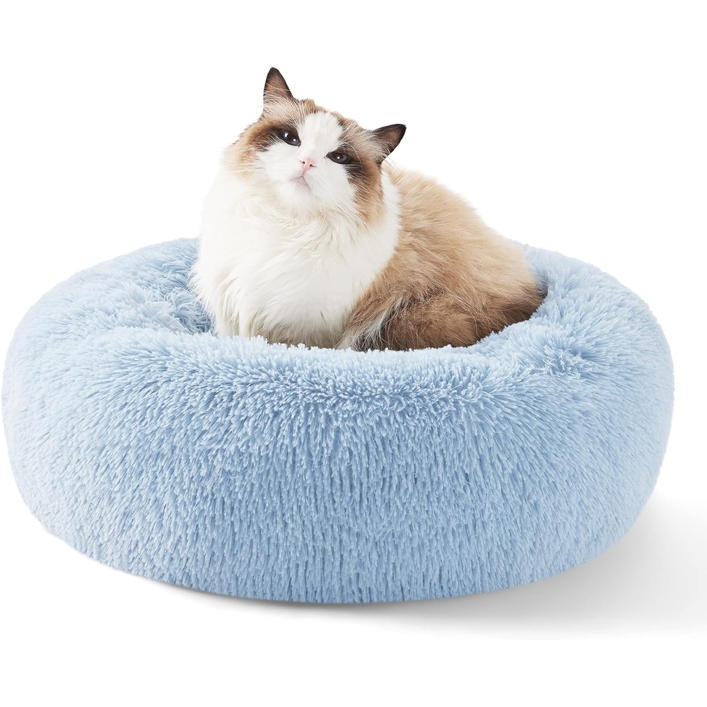 image:imageBedsure Human Dog Bed for Adult Plush Giant Calming Nest Bed Orthopedic 71 Human Size Dog Bed Washable with Storage Pocket Supportive Bolster Egg Foam NonSlip Bottom Fluffy Faux Fur BrownLight Blue