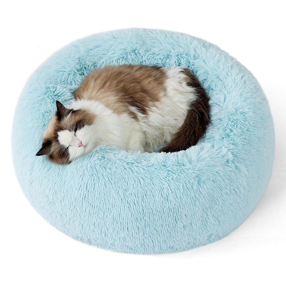 image:imageBedsure Human Dog Bed for Adult Plush Giant Calming Nest Bed Orthopedic  71 Human Size Dog Bed Washable with Storage Pocket Supportive Bolster Egg Foam NonSlip Bottom Fluffy Faux Fur BrownAqua Blue