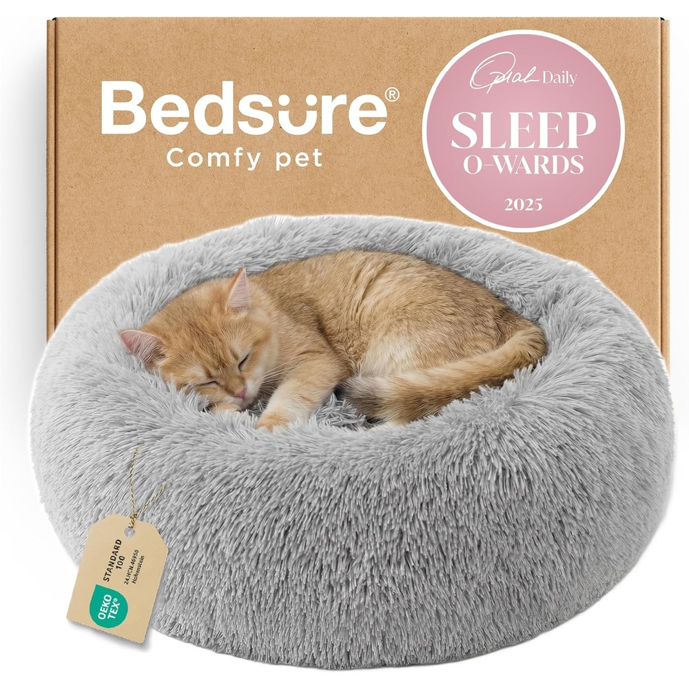 image:imageBedsure Human Dog Bed for Adult Plush Giant Calming Nest Bed Orthopedic  71 Human Size Dog Bed Washable with Storage Pocket Supportive Bolster Egg Foam NonSlip Bottom Fluffy Faux Fur BrownPale Grey
