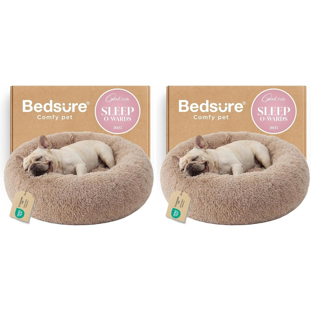 image:imageBedsure Human Dog Bed for Adult Plush Giant Calming Nest Bed Orthopedic 71 Human Size Dog Bed Washable with Storage Pocket Supportive Bolster Egg Foam NonSlip Bottom Fluffy Faux Fur BrownCream
