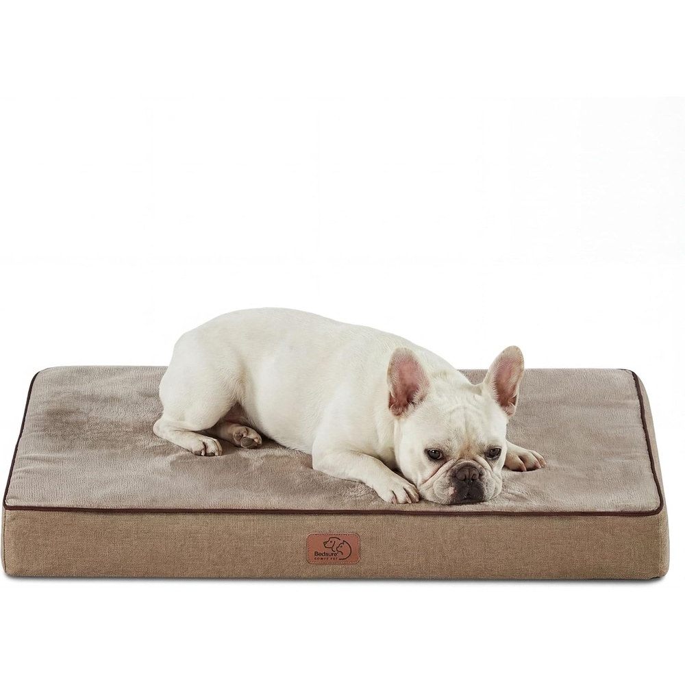 image:imageBedsure Memory Foam XL Dog Bed Orthopedic Crate Pads 41x29 Duallayer Foam Mat for Optimal SupportComfy Plush Flannel Fleece Pet Pillow Removable Washable Cover Nonslip BottomGreyKhaki