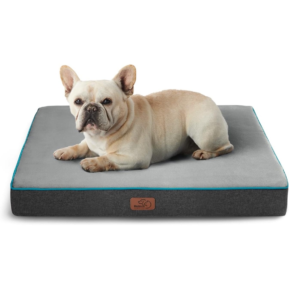 image:imageBedsure Memory Foam XL Dog Bed Orthopedic Crate Pads 41x29 Duallayer Foam Mat for Optimal SupportComfy Plush Flannel Fleece Pet Pillow Removable Washable Cover Nonslip BottomGreyGrey
