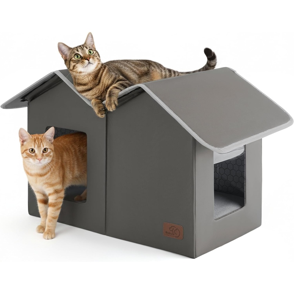 image:imageBedsure ReflexHeat ExWide Weatherproof Outdoor Cat House with Raised Base 225x125x1325InLarge Insulated Warm Feral Cat ShelterWaterproof Outside Pet Hideout for Multiple Stray KittiesGreyPolyester