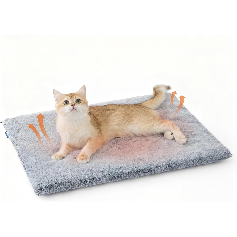 image:imageBedsure Self Warming Cat Bed MatSmall Pet Extra Warm Self Heating Cat Pad 24X18 Thermal Dog Crate Pads for Indoor OutdoorFaux Fur Removable Washable Cover in WinterNon SlipNot ElectricGreyGrey